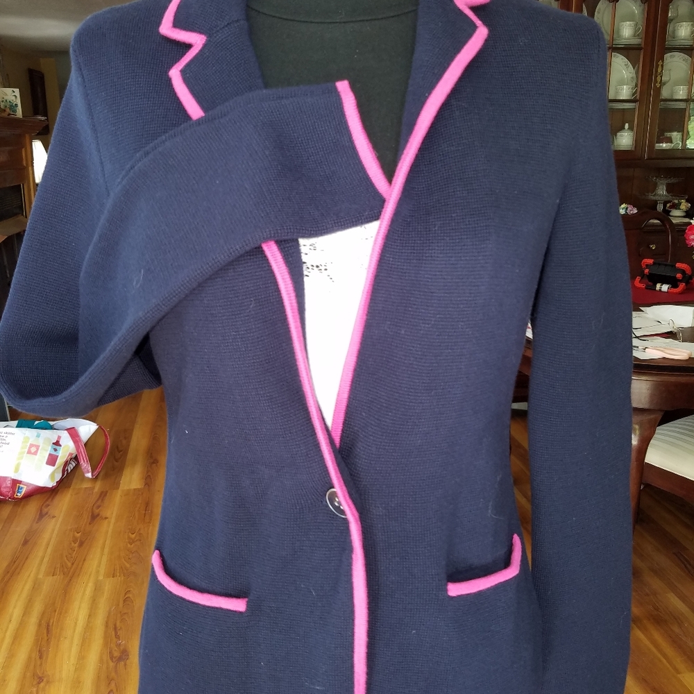 Talbots Navy/ Fuchsia Tailored Sweater Jacket NWT